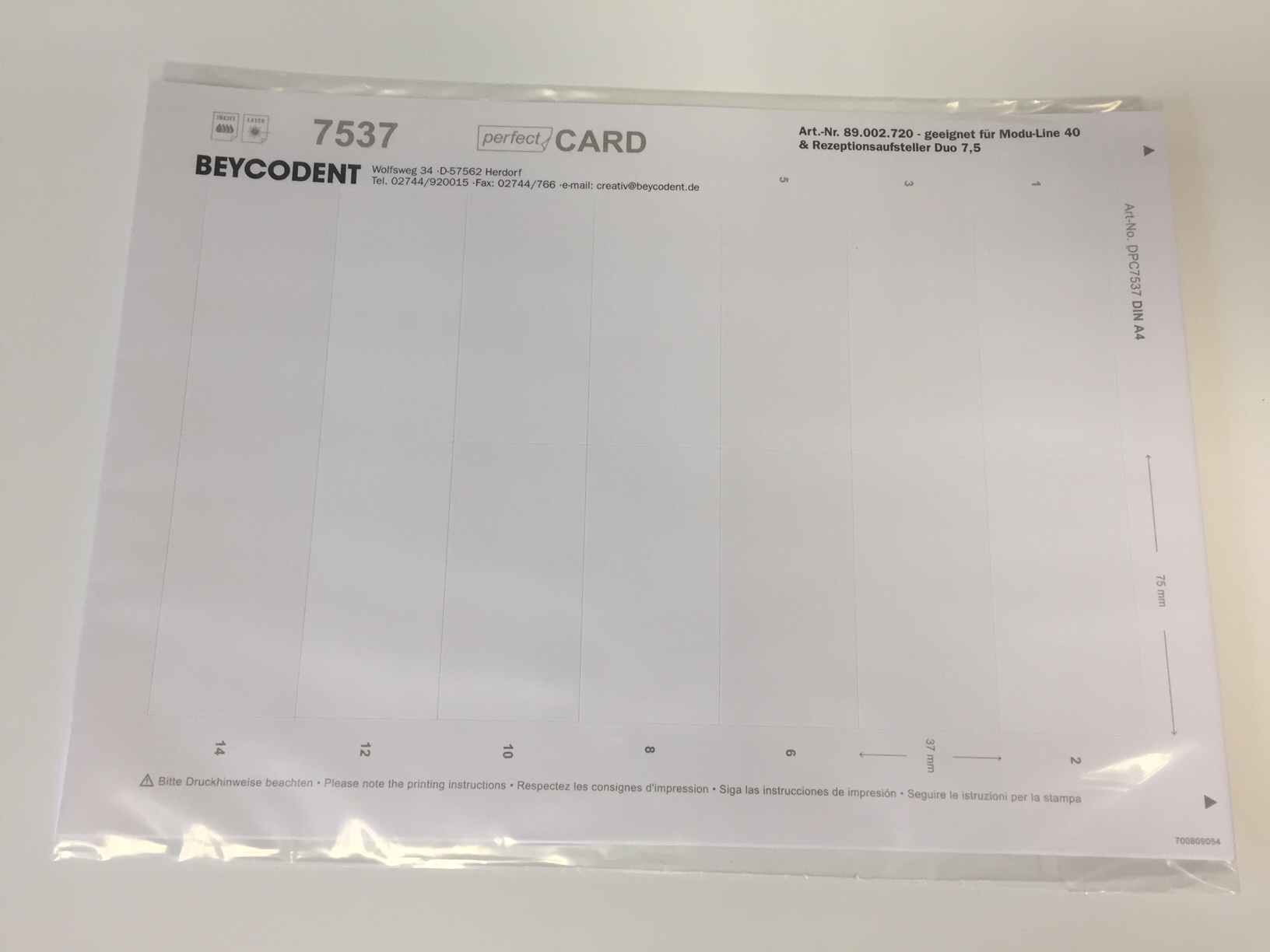 Blanko Beschriftungsbogen  für MODU-LINE 30 Namensschilder